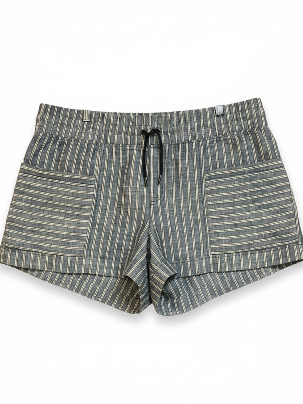 Athleta Cabo Blue White Brown Striped Linen Pull-on Summer Shorts Size 16 - Picture 2 of 8